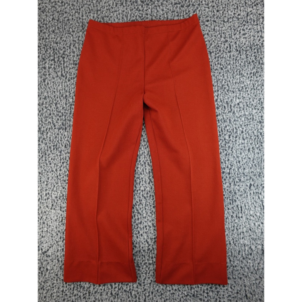 Perma-Prest‎ Knit Trousers Womens L Rust Orange 70s Retro High Rise Straight